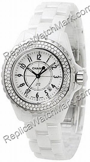Chanel J12 Diamond White Ceramic Ladies Watch H0967 - Click Image to Close