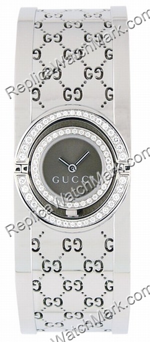 Gucci 112 Twirl 2 Row Diamond Steel Bangle Ladies Watch YA112504 - Click Image to Close