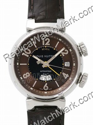 Replica Louis Vuitton Watch black dial with leather band - Click Image to Close