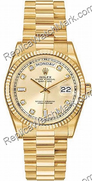 18kt Rolex Oyster Perpetual Date día-hombre de diamante amarillo - Haga click en la imagen para cerrar