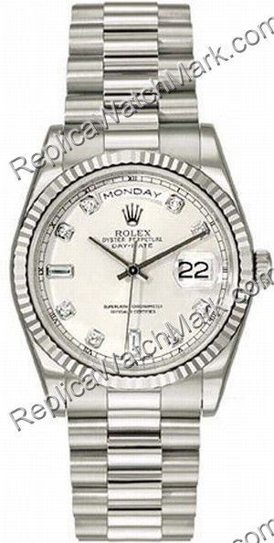 18kt Rolex Oyster Perpetual Date Día blanco para hombre Diamante - Haga click en la imagen para cerrar