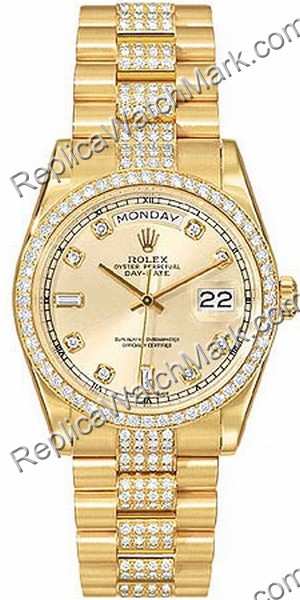 Swiss Rolex Oyster Perpetual Day-Date 18kt Yellow Gold Diamond M - Click Image to Close