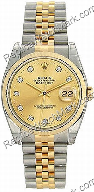 Swiss Rolex Oyster Perpetual Datejust Diamond Two-Tone 18kt Gold - Click Image to Close