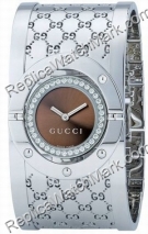 Gucci 112 Molinete giratorio 37 señoras del diamante Brown reloj