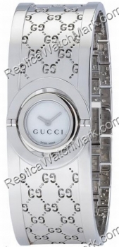 Gucci TWIRL Womens Silver Tone Watch with GG Design Band and Whi