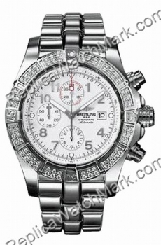 Super Avenger Breitling Aeromarine Mens Steel White Diamond Watc