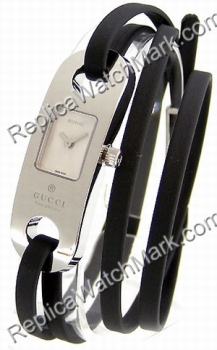 Gucci 6100 Mini Stainless Steel Black Calf Ladies Watch YA061511