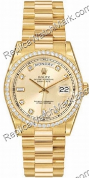 Rolex Oyster Perpetual Day-Date 18kt Yellow Gold Diamond Mens Wa