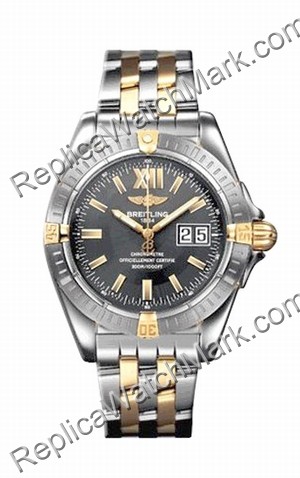 Breitling Windrider Cockpit 18kt Yellow Gold Steel Grey Mens Wat - Click Image to Close