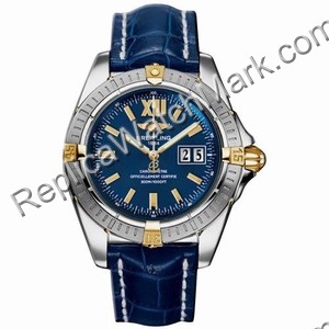 Breitling Windrider Cockpit 18kt Yellow Gold Steel Blue Mens Wat - Click Image to Close