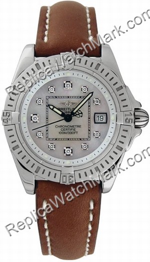 Breitling Windrider Cockpit Lady Diamond Steel Brown Strap Ladie - Click Image to Close