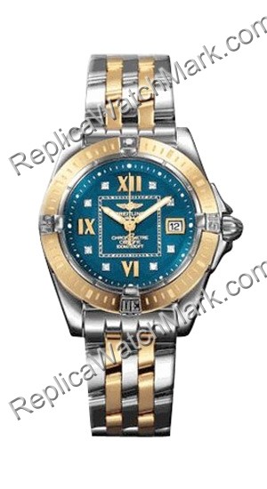 Breitling Windrider Cockpit Lady 18kt Yellow Gold Steel Blue Lad - Click Image to Close