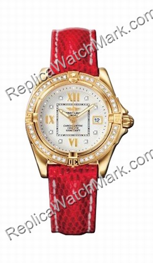 Breitling Windrider Cockpit Lady Diamond 18kt Yellow Gold Red La - Click Image to Close