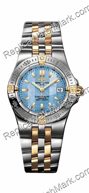 Breitling Windrider Starliner 18kt Yellow Gold Steel Blue Mother - Click Image to Close