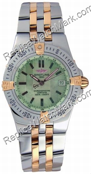 Breitling Windrider Starliner 18kt Yellow Gold Steel Green Mothe - Click Image to Close