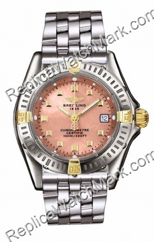 Breitling Windrider Callistino 18kt Yellow Gold Steel Pink Mothe - Click Image to Close