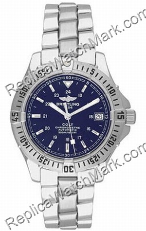 Breitling Aeromarine Colt Automatic Steel Blue Mens Watch A17350 - Click Image to Close