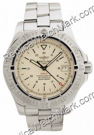 Breitling Aeromarine Colt Automatic Steel Cream Mens Watch A1738 - Click Image to Close