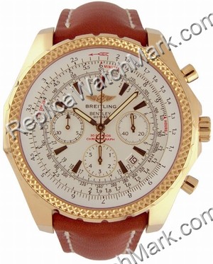 Breitling Bentley Motors 18kt Yellow Gold Brown Leather Mens Wat - Click Image to Close