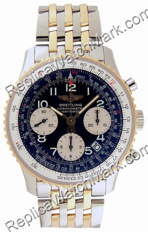 Breitling Navitimer 18kt Yellow Gold Steel Black Mens Watch D233 - Click Image to Close