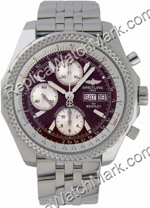 Breitling Bentley GT Chronograph Steel Burgundy Mens Watch A1336 - Click Image to Close