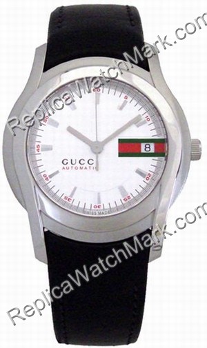 Gucci 5505 Stainless Steel Black Leather Mens Watch YA055207