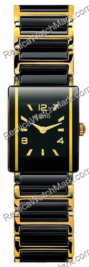 Rado Integral 18kt Yellow Gold Ladies Black Mini Ceramic Watch R