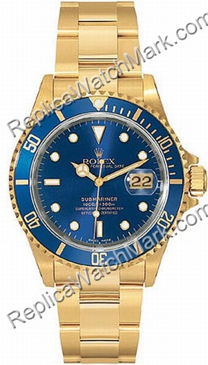 Fecha suiza Rolex Oyster Perpetual Submariner 18kt hombre reloj - Haga click en la imagen para cerrar